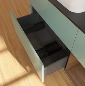 Тумба під раковину Villeroy & Boch Finion 120х50,1 см із підсвічуванням МДФ оливковий матовий лак/скло чорне матове G692GNGM