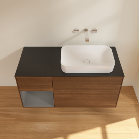 Тумба под раковину Villeroy & Boch Finion 120х50,1 см с подсветкой МДФ шпон грецкого ореха/стекло черное матовое G682GKGN