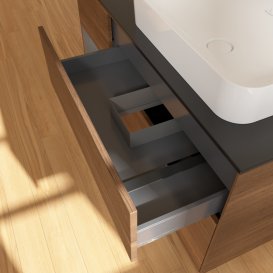 Тумба под раковину Villeroy & Boch Finion 120х50,1 см с подсветкой МДФ шпон грецкого ореха/стекло черное матовое G682GKGN