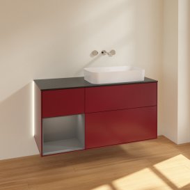 Тумба під раковину Villeroy & Boch Finion 120х50,1 см із підсвічуванням МДФ півонія матовий лак/скло чорне матове G682GKHB