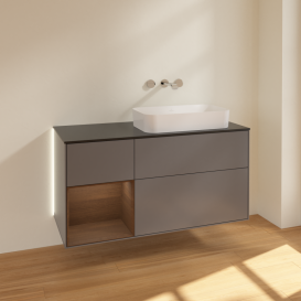 Тумба под раковину Villeroy & Boch Finion 120х50,1 см с подсветкой МДФ антрацит матовый лак/стекло черное матовое G682GNGK