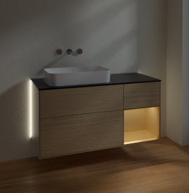 Тумба под раковину Villeroy & Boch Finion 120х50,1 см с подсветкой МДФ шпон дуба/стекло черное матовое G692HFPC