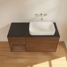 Тумба під раковину Villeroy & Boch Finion 120х50,1 см із підсвічуванням МДФ шпон волоського горіха/скло чорне матове G682GNGN