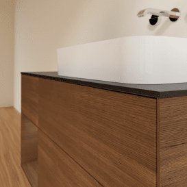 Тумба під раковину Villeroy & Boch Finion 120х50,1 см із підсвічуванням МДФ шпон волоського горіха/скло чорне матове G682GNGN