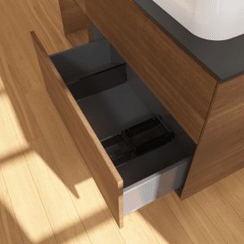 Тумба під раковину Villeroy & Boch Finion 120х50,1 см із підсвічуванням МДФ шпон волоського горіха/скло чорне матове G682GNGN