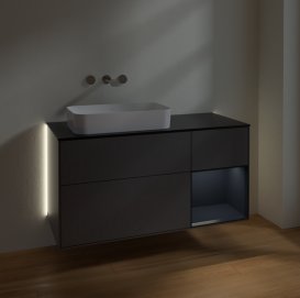 Тумба під раковину Villeroy & Boch Finion 120х50,1 см з підсвічуванням антрацит матовий лак/скло чорне матове G692HGGK