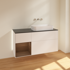 Тумба под раковину Villeroy & Boch Finion 120х50,1 см с подсветкой МДФ белый матовый лак/стекло черное матовое G682GNMT