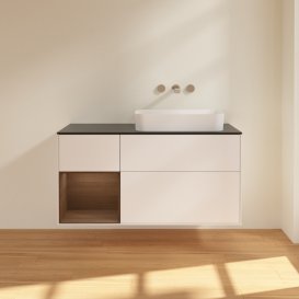 Тумба под раковину Villeroy & Boch Finion 120х50,1 см с подсветкой МДФ белый матовый лак/стекло черное матовое G682GNMT