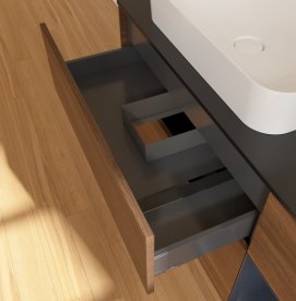 Тумба под раковину Villeroy & Boch Finion 120х50,1 см с подсветкой МДФ шпон грецкого ореха/стекло черное матовое G692HGGN