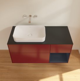 Тумба под раковину Villeroy & Boch Finion 120х50,1 см с подсветкой МДФ пион матовый лак/стекло черное матовое G692HGHB