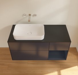 Тумба под раковину Villeroy & Boch Finion 120х50,1 см с подсветкой МДФ темно-синий матовый лак/стекло черное матовое G692HGHG
