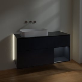 Тумба под раковину Villeroy & Boch Finion 120х50,1 см с подсветкой МДФ темно-синий матовый лак/стекло черное матовое G692HGHG