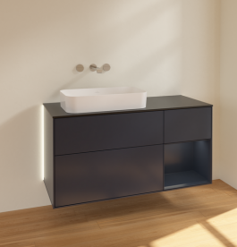 Тумба под раковину Villeroy & Boch Finion 120х50,1 см с подсветкой МДФ темно-синий матовый лак/стекло черное матовое G692HGHG