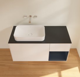 Тумба под раковину Villeroy & Boch Finion 120х50,1 см с подсветкой МДФ белый матовый лак/стекло черное матовое G692HGMT