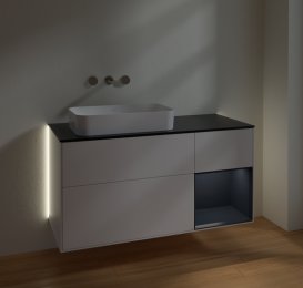 Тумба под раковину Villeroy & Boch Finion 120х50,1 см с подсветкой МДФ белый матовый лак/стекло черное матовое G692HGMT