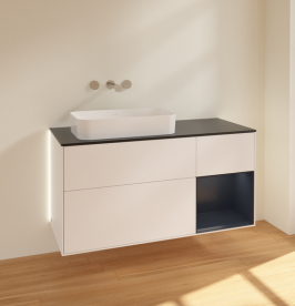 Тумба под раковину Villeroy & Boch Finion 120х50,1 см с подсветкой МДФ белый матовый лак/стекло черное матовое G692HGMT