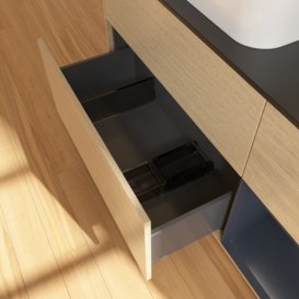 Тумба під раковину Villeroy & Boch Finion 120х50,1 см із підсвічуванням МДФ шпон дуба/скло чорне матове G692HGPC