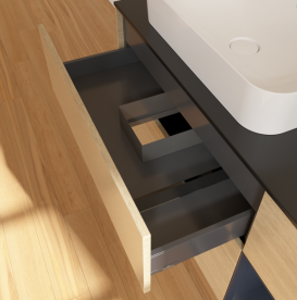 Тумба під раковину Villeroy & Boch Finion 120х50,1 см із підсвічуванням МДФ шпон дуба/скло чорне матове G692HGPC