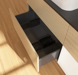 Тумба під раковину Villeroy & Boch Finion 120х50,1 см із підсвічуванням МДФ шпон дуба/скло чорне матове G692MTPC