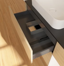 Тумба під раковину Villeroy & Boch Finion 120х50,1 см із підсвічуванням МДФ шпон дуба/скло чорне матове G692MTPC