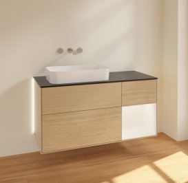 Тумба під раковину Villeroy & Boch Finion 120х50,1 см із підсвічуванням МДФ шпон дуба/скло чорне матове G692MTPC