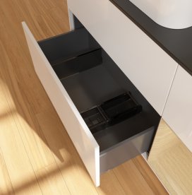 Тумба під раковину Villeroy & Boch Finion 120х50,1 см з підсвіткою МДФ білий глянцевий лак/скло чорне матове G692PCGF