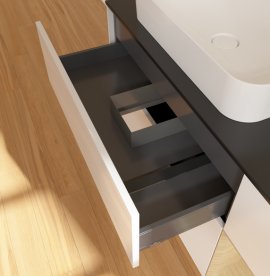 Тумба під раковину Villeroy & Boch Finion 120х50,1 см з підсвіткою МДФ білий глянцевий лак/скло чорне матове G692PCGF