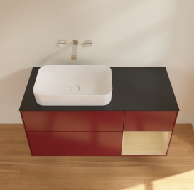 Тумба под раковину Villeroy & Boch Finion 120х50,1 см с подсветкой МДФ пион матовый лак/стекло черное матовое G692PCHB