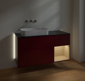 Тумба под раковину Villeroy & Boch Finion 120х50,1 см с подсветкой МДФ пион матовый лак/стекло черное матовое G692PCHB