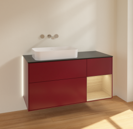 Тумба под раковину Villeroy & Boch Finion 120х50,1 см с подсветкой МДФ пион матовый лак/стекло черное матовое G692PCHB