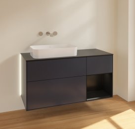 Тумба под раковину Villeroy & Boch Finion 120х50,1 см с подсветкой МДФ темно-синий матовый лак/стекло черное матовое G692PDHG