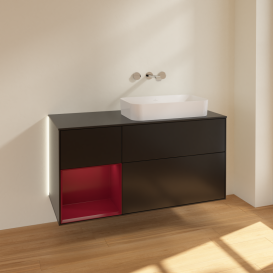Тумба під раковину Villeroy & Boch Finion 120х50,1 см із підсвічуванням МДФ чорний матовий лак/скло чорне матове G682HBPD