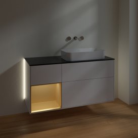 Тумба под раковину Villeroy & Boch Finion 120х50,1 см с подсветкой МДФ глянцевый белый лак/стекло черное матовое G682HFGF