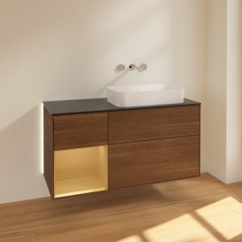 Тумба под раковину Villeroy & Boch Finion 120х50,1 см с подсветкой МДФ шпон грецкого ореха/стекло черное матовое G682HFGN
