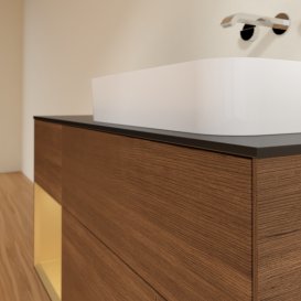 Тумба под раковину Villeroy & Boch Finion 120х50,1 см с подсветкой МДФ шпон грецкого ореха/стекло черное матовое G682HFGN