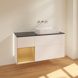 Тумба под раковину Villeroy & Boch Finion 120х50,1 см с подсветкой МДФ белый матовый лак/стекло черное матовое G682HFMT