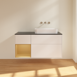 Тумба под раковину Villeroy & Boch Finion 120х50,1 см с подсветкой МДФ белый матовый лак/стекло черное матовое G682HFMT