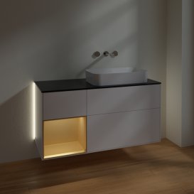 Тумба под раковину Villeroy & Boch Finion 120х50,1 см с подсветкой МДФ белый матовый лак/стекло черное матовое G682HFMT