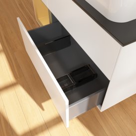 Тумба под раковину Villeroy & Boch Finion 120х50,1 см с подсветкой МДФ белый матовый лак/стекло черное матовое G682HFMT