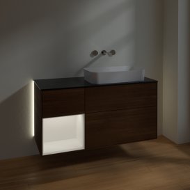 Тумба под раковину Villeroy & Boch Finion 120х50,1 см с подсветкой МДФ шпон грецкого ореха/стекло черное матовое G682MTGN