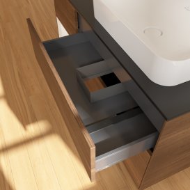 Тумба під раковину Villeroy & Boch Finion 120х50,1 см із підсвічуванням МДФ шпон волоського горіха/скло чорне матове G682MTGN