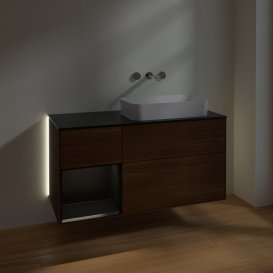 Тумба под раковину Villeroy & Boch Finion 120х50,1 см с подсветкой МДФ шпон грецкого ореха/стекло черное матовое G682PDGN