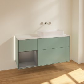 Тумба під раковину Villeroy & Boch Finion 120х50,1 см із підсвічуванням МДФ оливковий матовий лак/скло біле матове G681GKGM