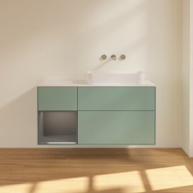 Тумба під раковину Villeroy & Boch Finion 120х50,1 см із підсвічуванням МДФ оливковий матовий лак/скло біле матове G681GKGM