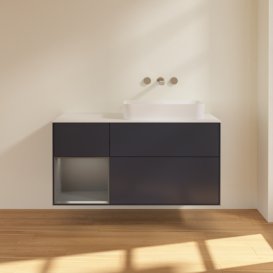 Тумба под раковину Villeroy & Boch Finion 120х50,1 см с подсветкой МДФ темно-синий матовый лак/стекло белое матовое G681GKHG