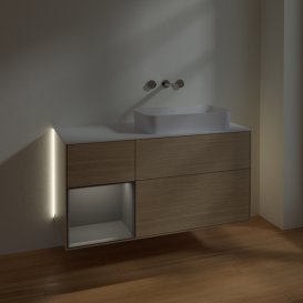 Тумба под раковину Villeroy & Boch Finion 120х50,1 см с подсветкой МДФ шпон дуба/стекло белое матовое G681GKPC