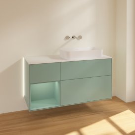 Тумба под раковину Villeroy & Boch Finion 120х50,1 см с подсветкой МДФ оливковый матовый лак/стекло белое матовое G681GMGM