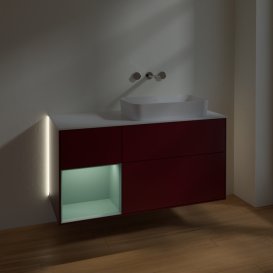 Тумба под раковину Villeroy & Boch Finion 120х50,1 см с подсветкой МДФ пион матовый лак/стекло белое матовое G681GMHB