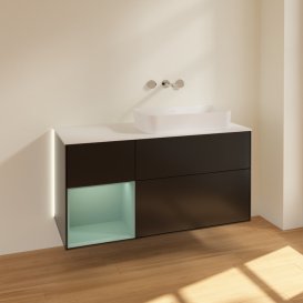 Тумба під раковину Villeroy & Boch Finion 120х50,1 см із підсвічуванням МДФ чорний матовий лак/скло біле матове G681GMPD