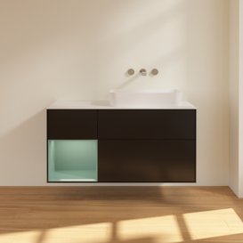 Тумба під раковину Villeroy & Boch Finion 120х50,1 см із підсвічуванням МДФ чорний матовий лак/скло біле матове G681GMPD